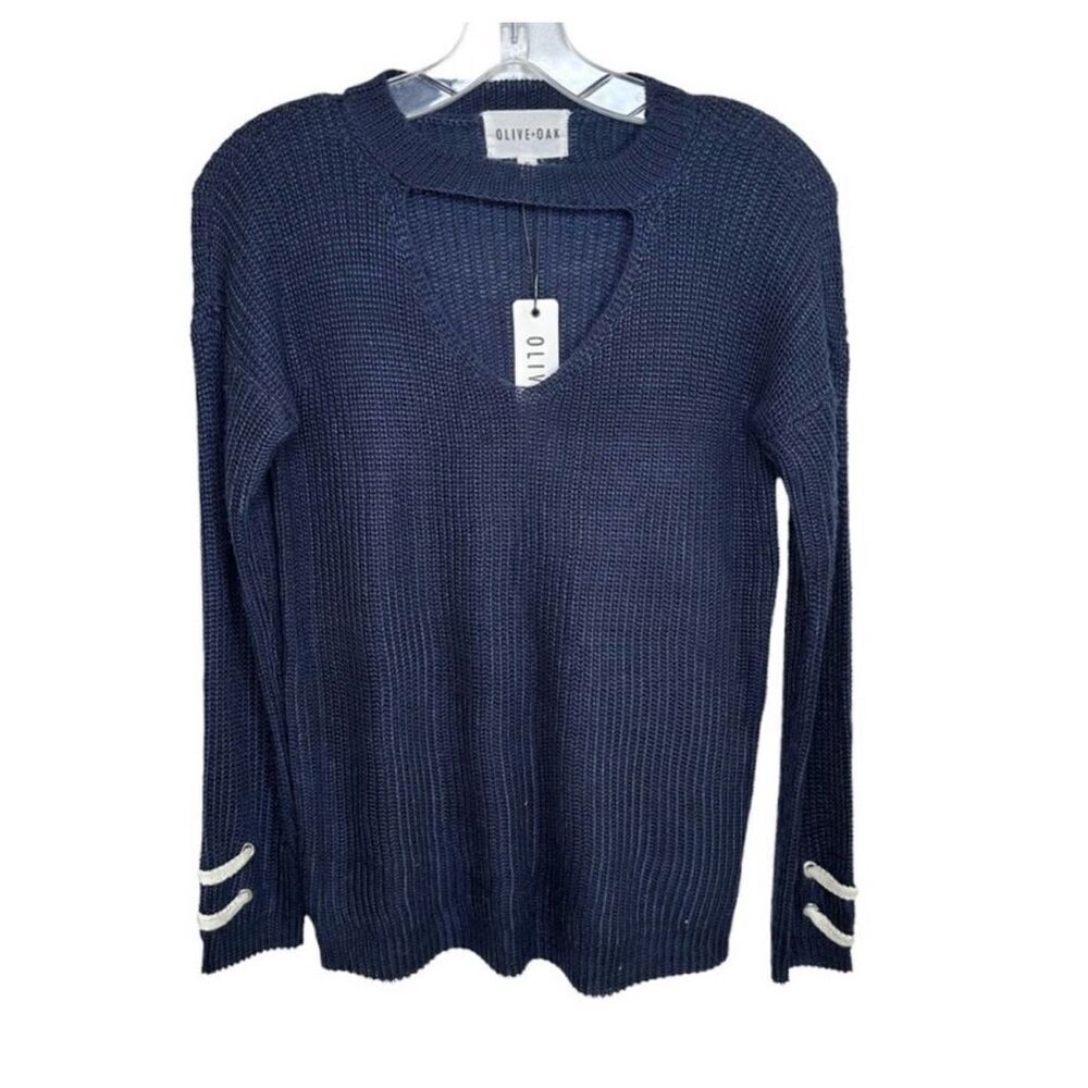 Olive + Oak Sweater V Neck Stretch Soft Navy Ivory Extra Small Women NWT